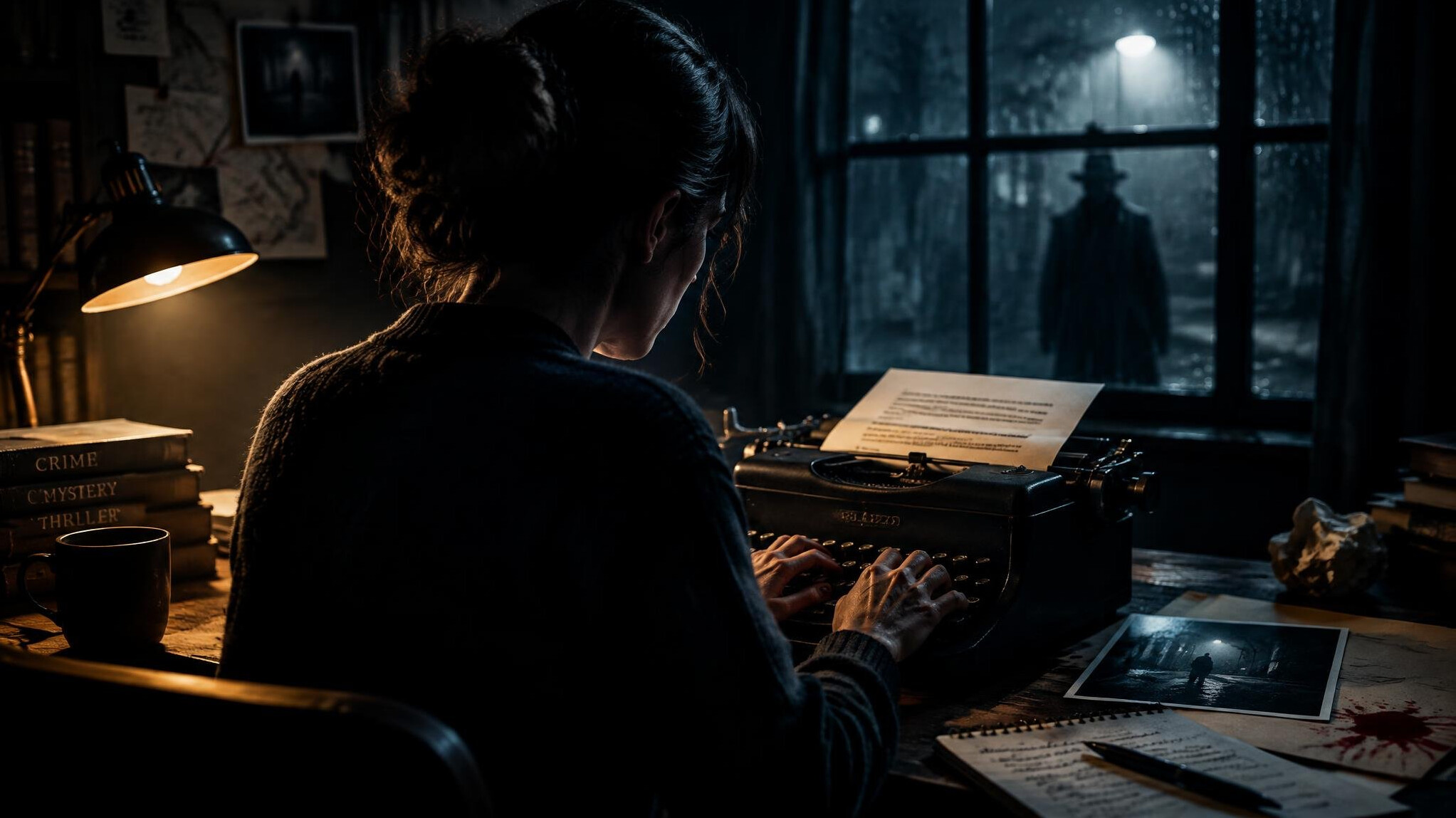 mystery writer typing
