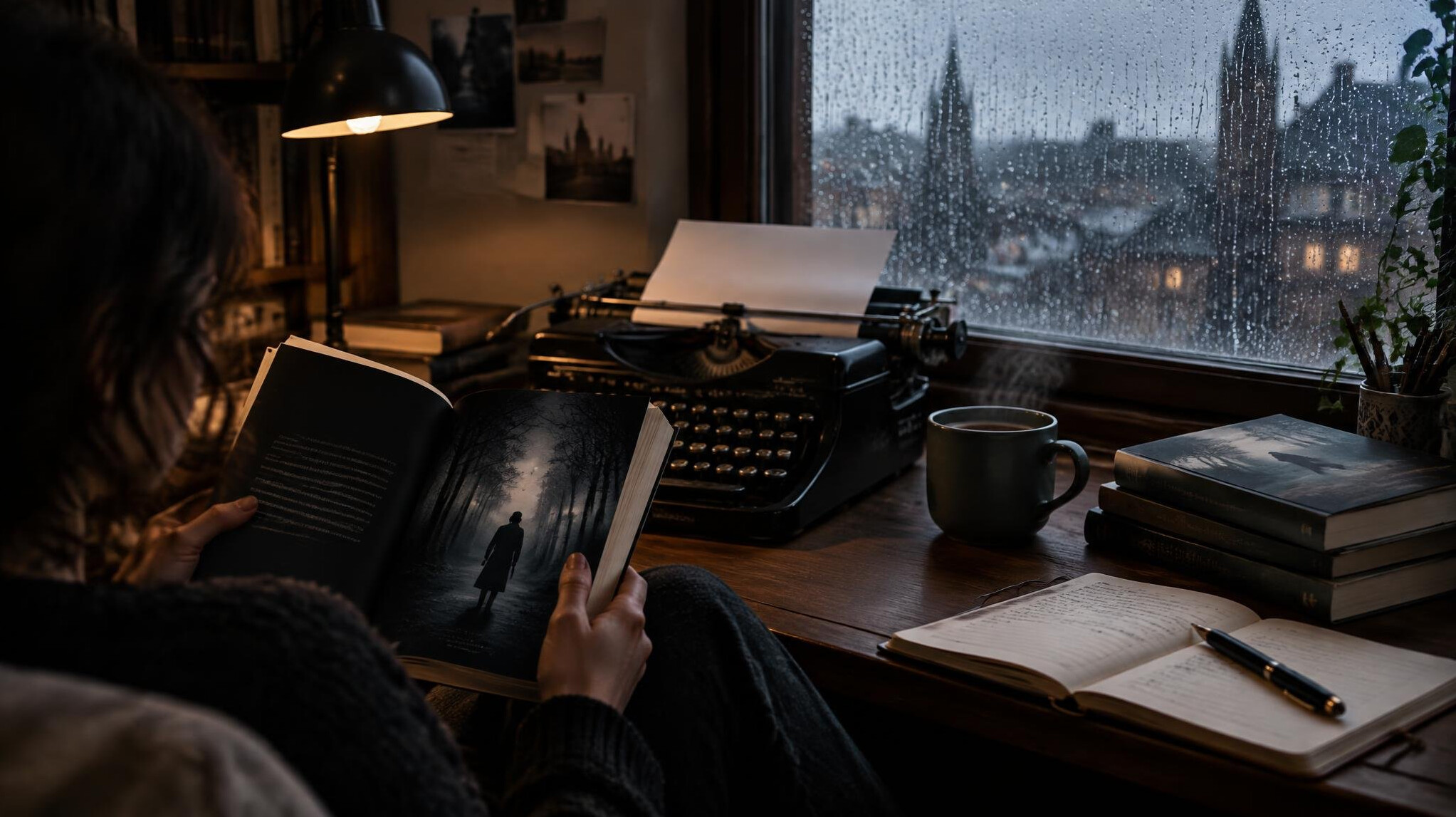 person reading thriller book
